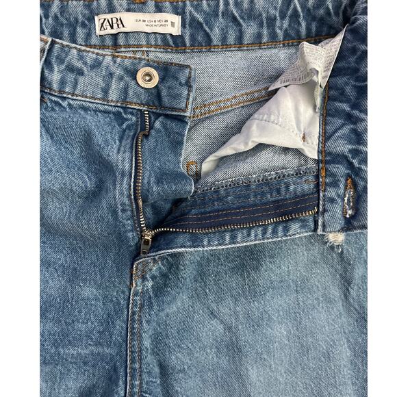 Zara Denim Ripped Mom Fit High Rise Frayed Hem Ankle Medium‎ Wash Jeans Size 6 - Picture 6 of 8